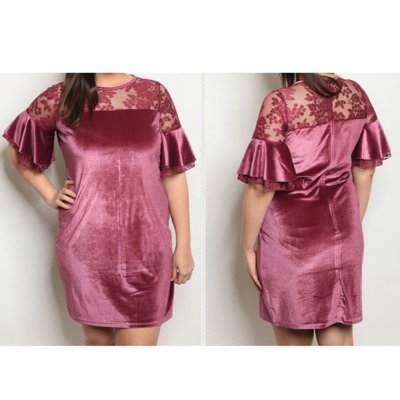 Pink Velvet Dress 1XL, 2XL, 3XL - Picture 2 of 6